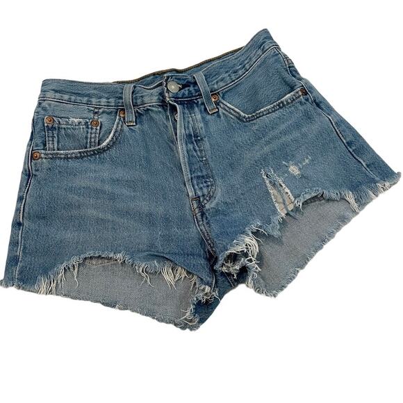 Levi's 501 button fly jean shorts distressed cut offs 25 W25 SH2 4374 - Picture 1 of 11